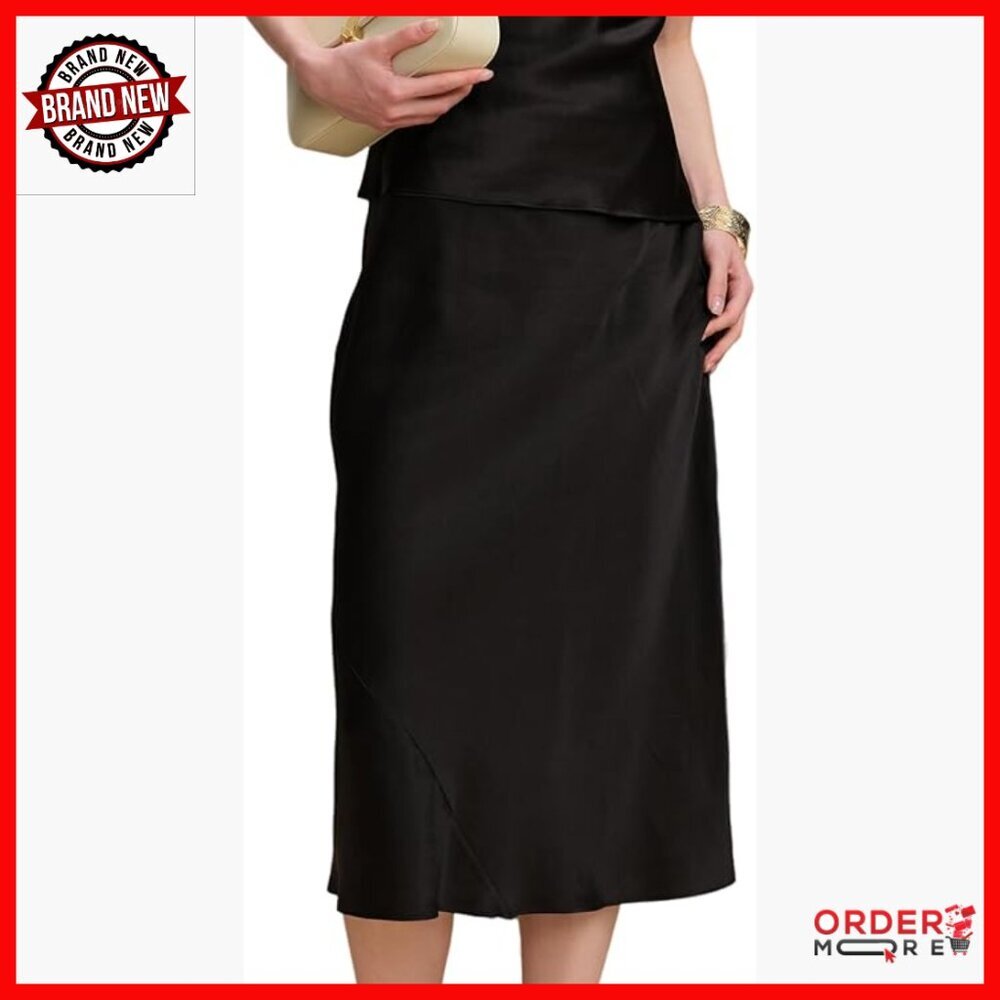 Pure Mulberry Silk A-Line Midi Skirt, Bias-Cut, Regular Fit, Hand Wash